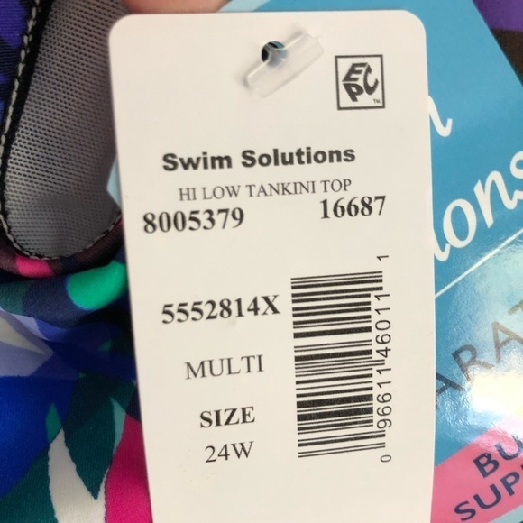 Swim Solutions Hi-Low Multicolored Tankini Size 24W NWT - Picture 8 of 10